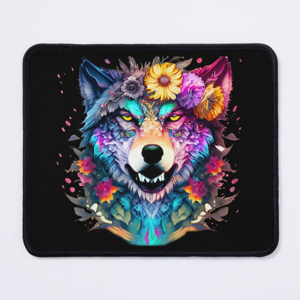 Item preview, colorful wolf with flowers designed and sold by czarnyfeniks.