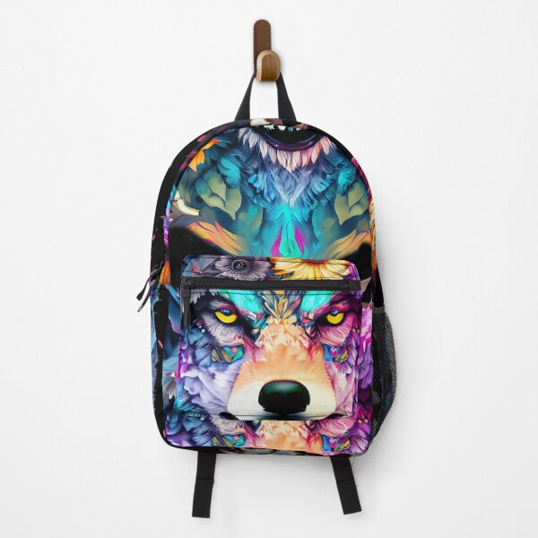 Item preview, colorful wolf with flowers designed and sold by czarnyfeniks.