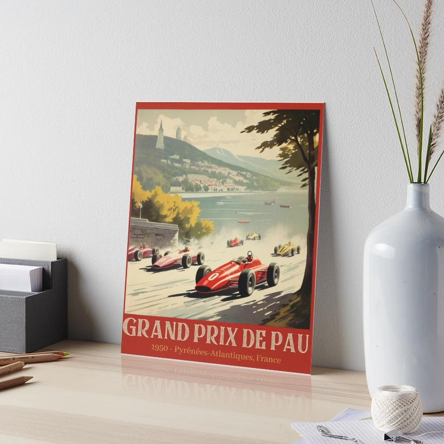 1950 Wood Frame Vintage Poster ポスター A Vintage Poster of the 1950 Pau Grand Prix