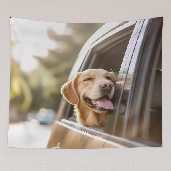 Item preview, Dog enjoying traveling by car. Labrador Retriever looking through the window on the road designed and sold by anytka.