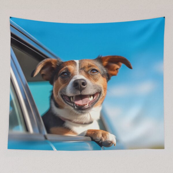 Item preview, Dog enjoying traveling by car. Jack Russell Terrier looking through the window on the road. designed and sold by anytka.