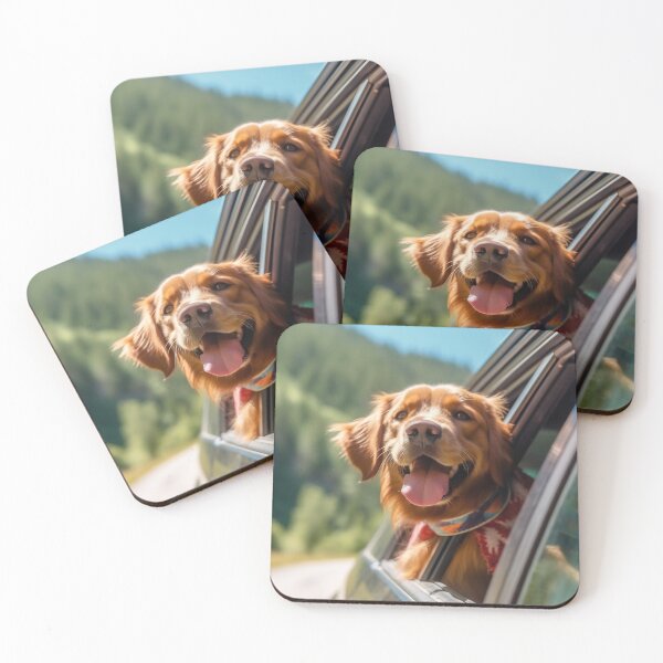 Item preview, Dog enjoying traveling by car. Golden Retriever looking through the window on the road. designed and sold by anytka.
