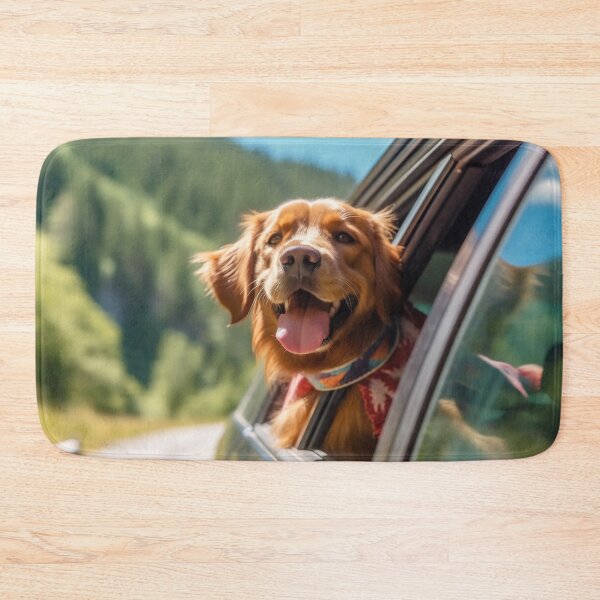 Item preview, Dog enjoying traveling by car. Golden Retriever looking through the window on the road. designed and sold by anytka.