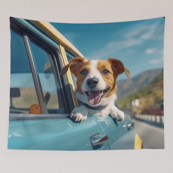 Item preview, Dog enjoying traveling by car. Jack Russell Terrier looking through the window on the road. designed and sold by anytka.