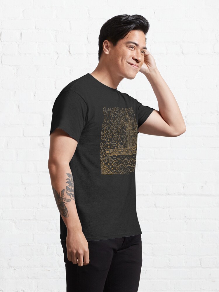 Thumbnail 5 of 7, Classic T-Shirt, Happy Castle Gold Mandala Illustration designed and sold by heartsake.