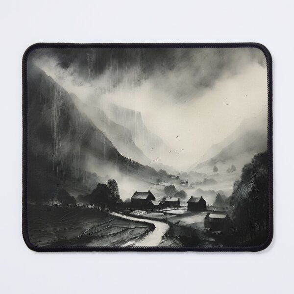 Item preview, Mystic Mountain Village: Atmospheric Black and White Drawing designed and sold by BNCH44.