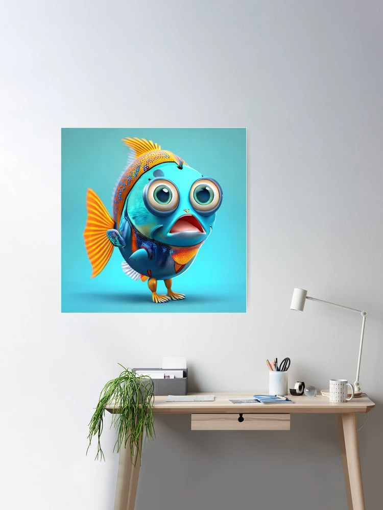 Print with a surprised fish in clothes. Poster for Sale by