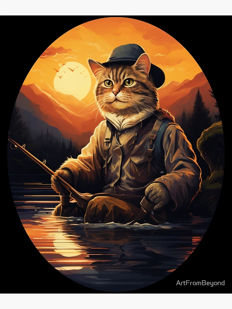 Cat On Fish Cat Fisherman  Pin for Sale by ArtFromBeyond