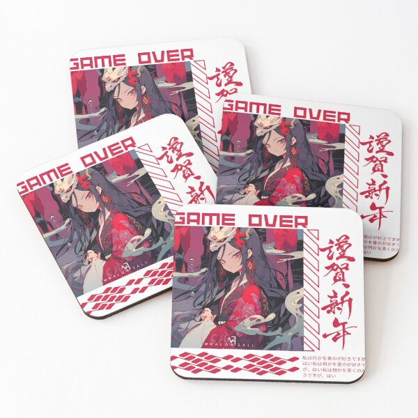 Item preview, red kimono anime girl game over designed and sold by karpuz-design.