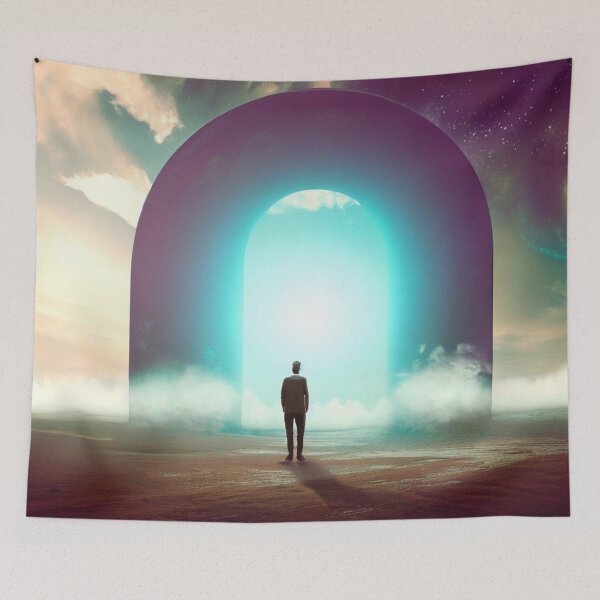 Item preview, Man is standing in front of the Gate to the subconscious or to another dimension of time  designed and sold by JaroDesign2023.