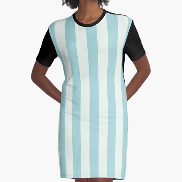 Stripes Pattern - Light Blue and White Graphic T-Shirt Dress