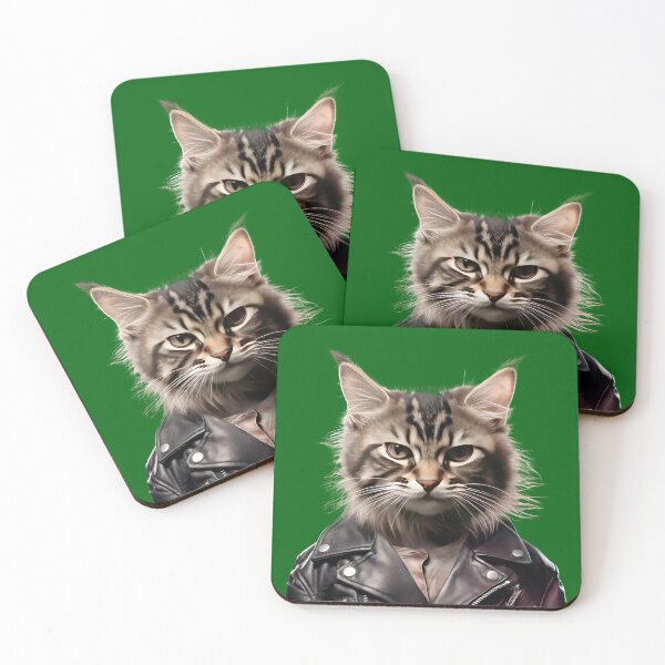 Item preview, cat in leather designed and sold by Stroka-AI-Art.