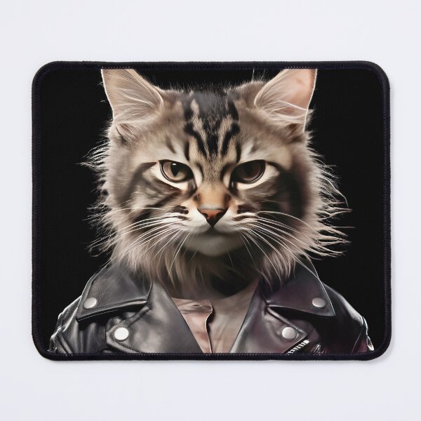 Item preview, cat in leather designed and sold by Stroka-AI-Art.