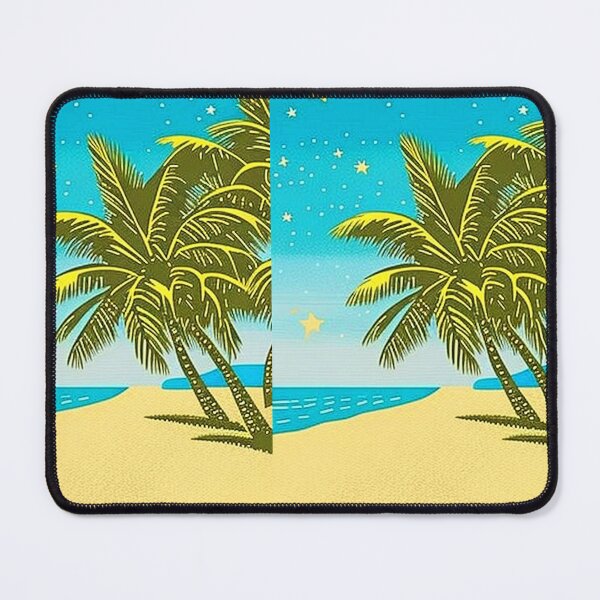 Item preview, Tropical beach at night palm trees linograph folk art designed and sold by Earth Nature Creations.