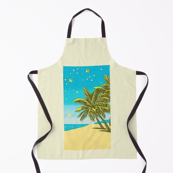 Item preview, Tropical beach at night palm trees linograph folk art designed and sold by Earth Nature Creations.