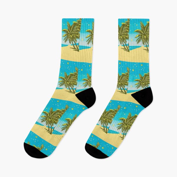 Item preview, Tropical beach at night palm trees linograph folk art designed and sold by Earth Nature Creations.