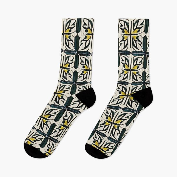 Item preview, Square tiles with four way yellow black and orange leaf-like pattern designed and sold by melridger.