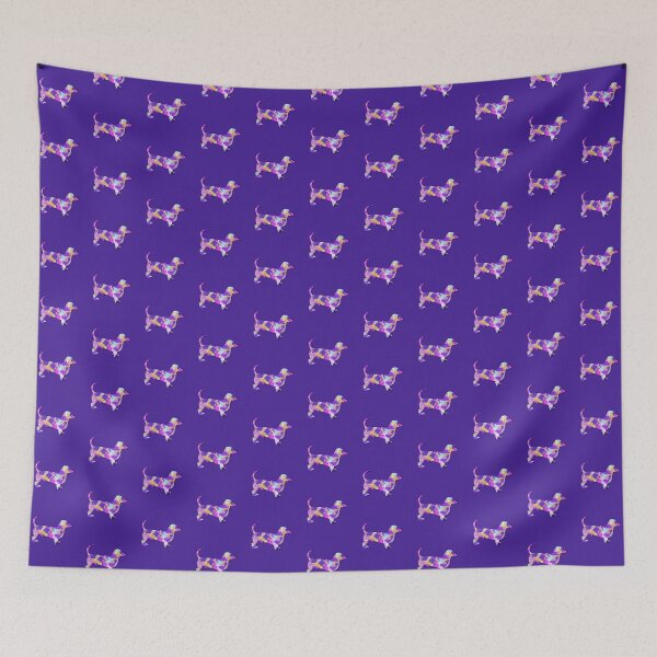 Item preview, Dachshund Dog Silhouette Purple Pink Yellow Blue Design designed and sold by AMSonArt.