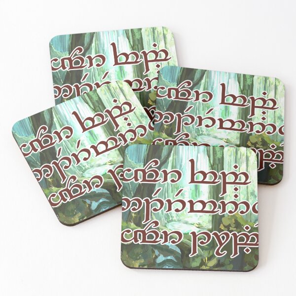 Item preview, Your Vibe Determines Your Tribe - Tengwar (Elvish) Script - Red Text on Forest designed and sold by Scott Auld's Merch Shop.