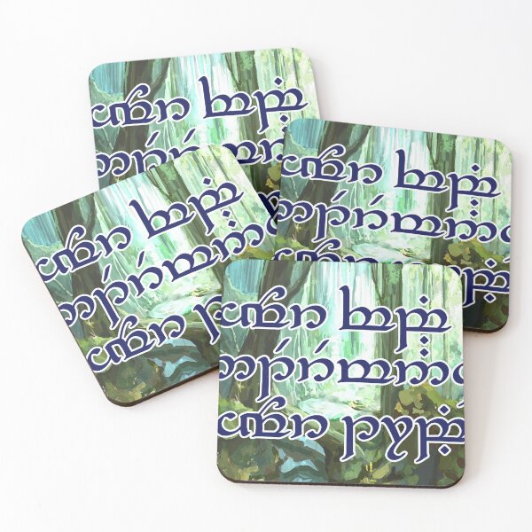 Item preview, Your Vibe Determines Your Tribe - Tengwar (Elvish) Script - Blue Text on Forest designed and sold by Scott Auld's Merch Shop.