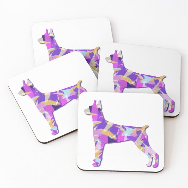Item preview, Doberman Pinscher Dog Silhouette Purple Pink Yellow Blue Design designed and sold by AMSonArt.