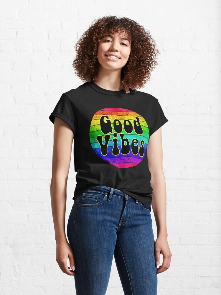 Thumbnail 4 of 7, Classic T-Shirt, Good Vibes Rainbow designed and sold by heartsake.