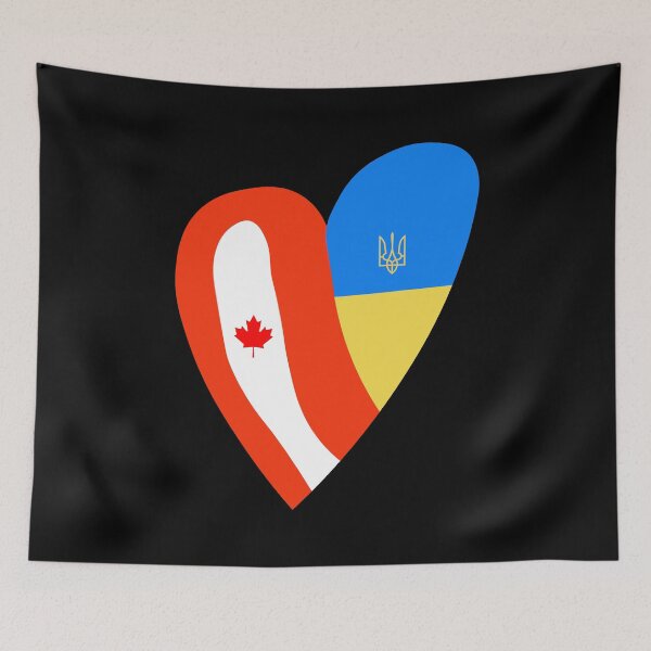 Item preview, Celebrate Unity in Style - Canada Ukraine Heart Flag designed and sold by Aide.