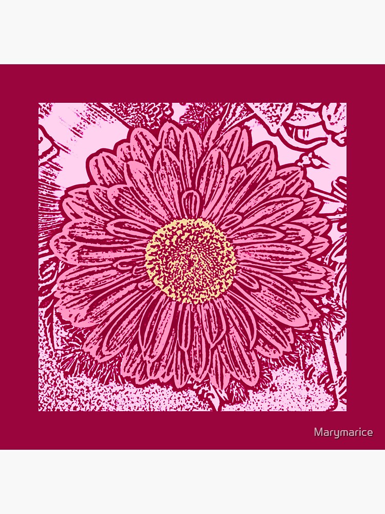 "Gerbera Daisy Block Print, Maroon and Pink " Sticker for Sale by
