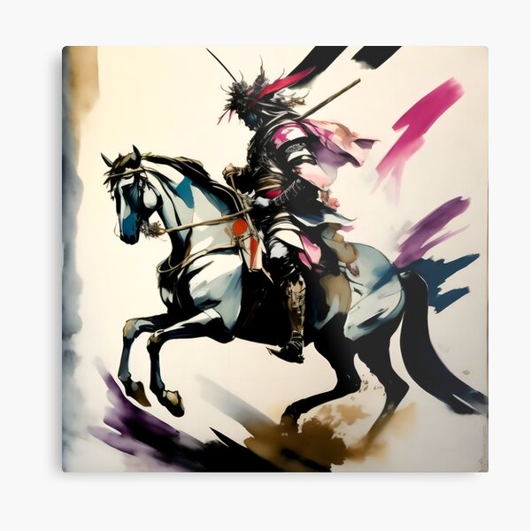 Aperçu de l'œuvre Art oriental, peinture d'un samouraï chevauchant son cheval. créée et vendue par BushidoLegends.
