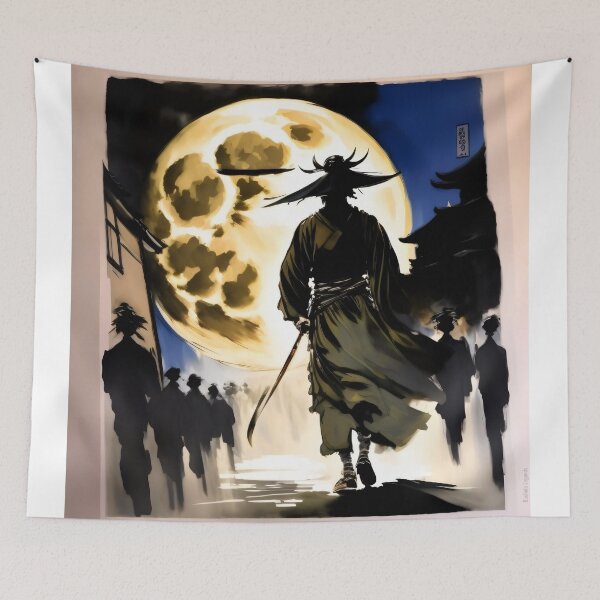 Item preview, Arte oriental, pintura de un samurái caminando en la noche. designed and sold by BushidoLegends.