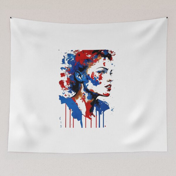 Item preview, a woman. crimson and cobalt blue designed and sold by HAMDY-art.