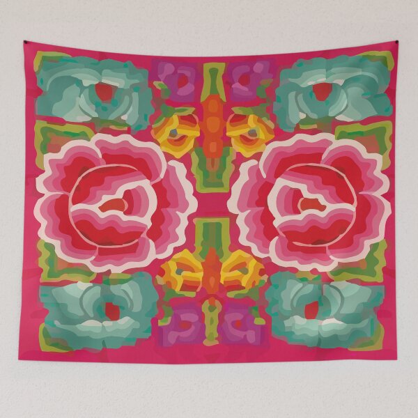 Item preview, Tehuana Oaxaca Flower Embroidery bight mexican pink interior design designed and sold by T-Mex.