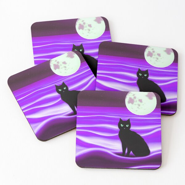 Item preview, Black Cat on Purple Ocean Beach Sand Clouds - Arty Farty AI Art designed and sold by Beachy.