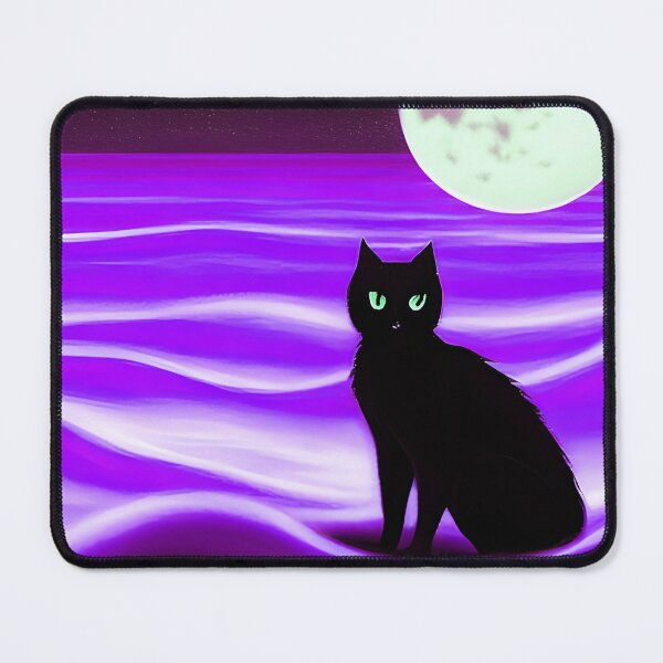 Item preview, Black Cat on Purple Ocean Beach Sand Clouds - Arty Farty AI Art designed and sold by Beachy.