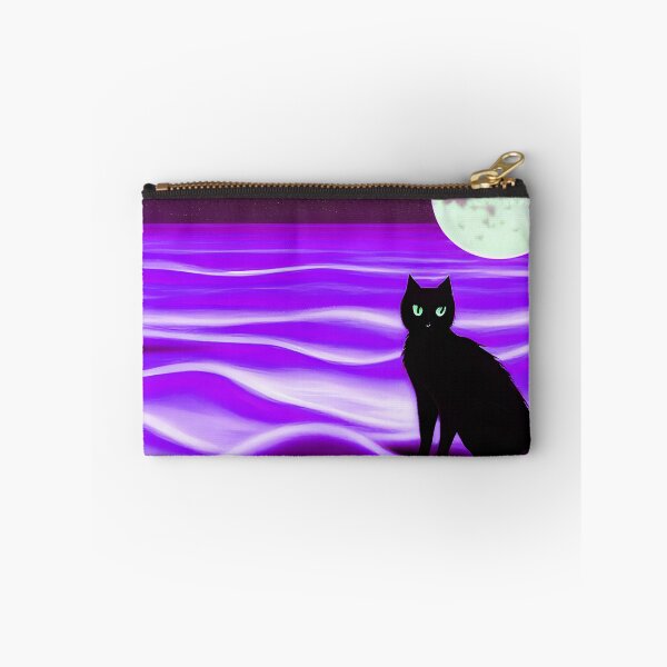 Item preview, Black Cat on Purple Ocean Beach Sand Clouds - Arty Farty AI Art designed and sold by Beachy.