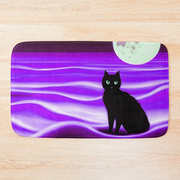 Item preview, Black Cat on Purple Ocean Beach Sand Clouds - Arty Farty AI Art designed and sold by Beachy.