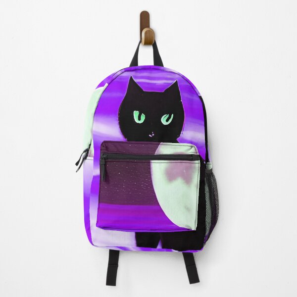 Item preview, Black Cat on Purple Ocean Beach Sand Clouds - Arty Farty AI Art designed and sold by Beachy.