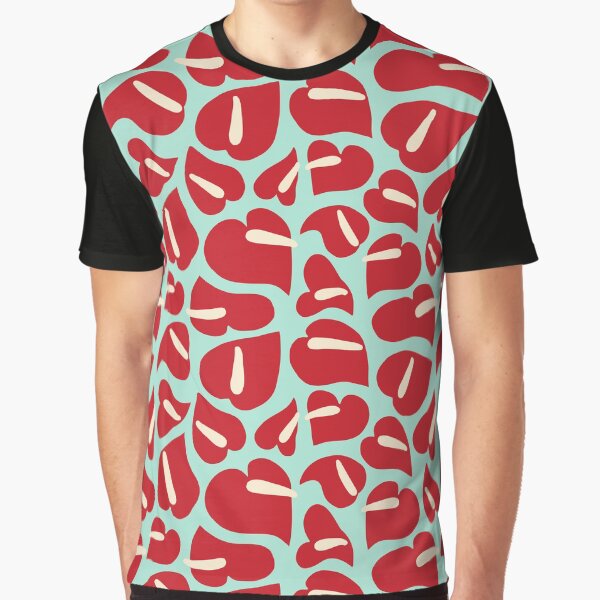 Tropical Vintage Anthurium Red Pattern Graphic T-Shirt