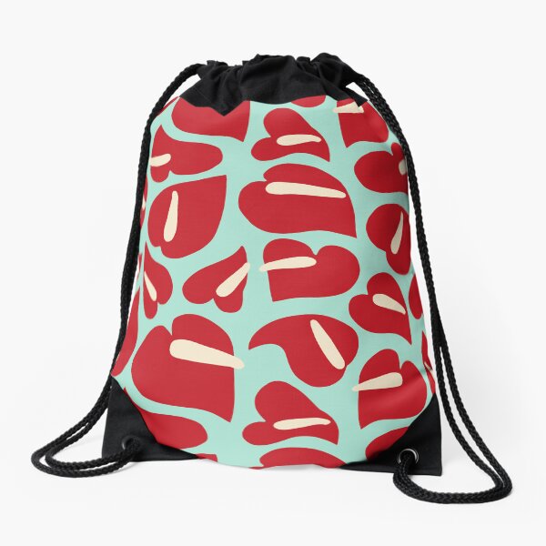 Tropical Vintage Anthurium Red Pattern Drawstring Bag