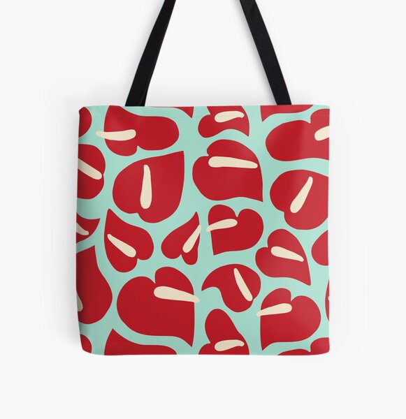 Tropical Vintage Anthurium Red Pattern All Over Print Tote Bag