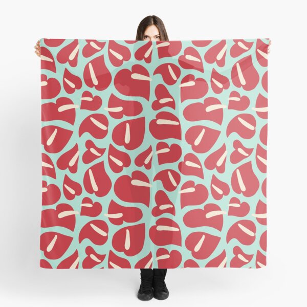 Tropical Vintage Anthurium Red Pattern Scarf