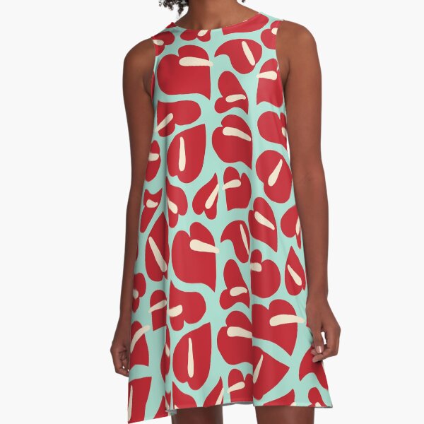 Tropical Vintage Anthurium Red Pattern A-Line Dress