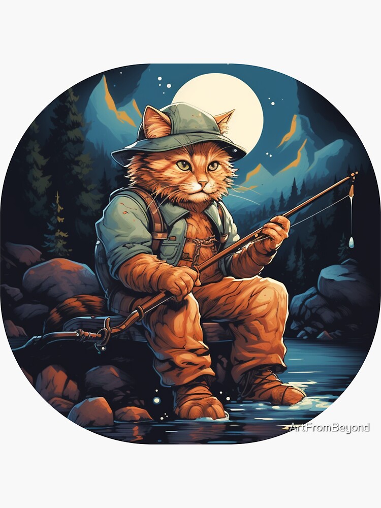 Cat On Fish Cat Fisherman | Pin