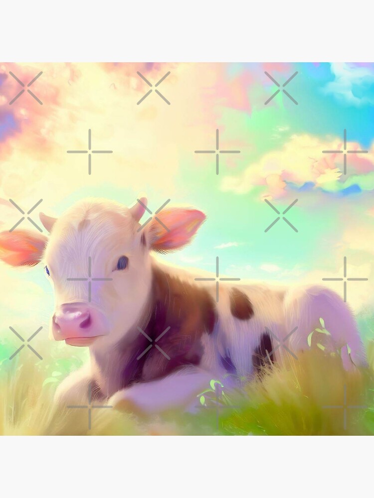 aesthetic cow painting laying on the grass Throw Pillow for Sale