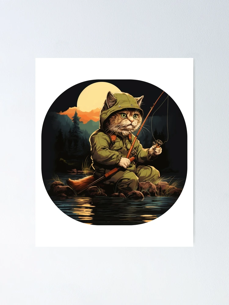 Cat On Fish Cat Fisherman  Poster for Sale by ArtFromBeyond