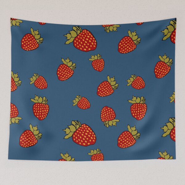 Aperçu de l'œuvre Fraises fantaisistes sur bleu créée et vendue par maddydoodlesoup.