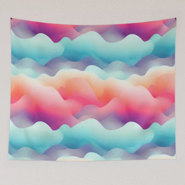 Item preview, Mountain Wave Frequency Pattern 9, rainbow color gradient clouds like fingerprints, early morning, happy day, pink, orange, blue, purple, abstract cloudscape beauty. designed and sold by FoxRobinRabbit.