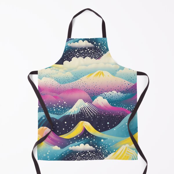 Item preview, Mountain Wave Frequency Pattern 10, candy-coated colorful snowy mountains and clouds, magical world, purple, yellow, gold, blue, black, white, almost synthwave landscape. designed and sold by FoxRobinRabbit.