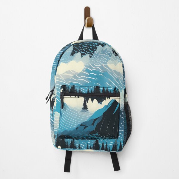 Item preview, Mountain Wave Frequency Pattern 12, snowy mountains, angled and fractured ice like glass, transparent, pine tree forest, blue, black, white, stylized landscape beauty. designed and sold by FoxRobinRabbit.