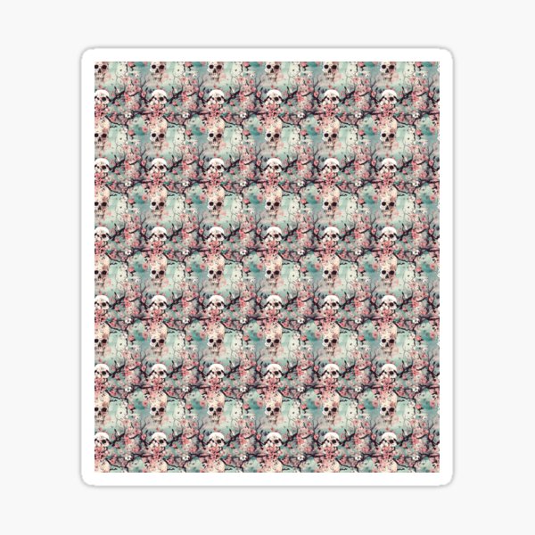 Skull and Cherry Blossom Pattern in Vintage Pink and Green Sticker